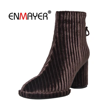 

ENMAYER Ankle boots Shoes Woman High Heels Pointed Toe Winter Boots Solid Motorcycle Boots Thick Heels Size 33-40 Metal CR1676