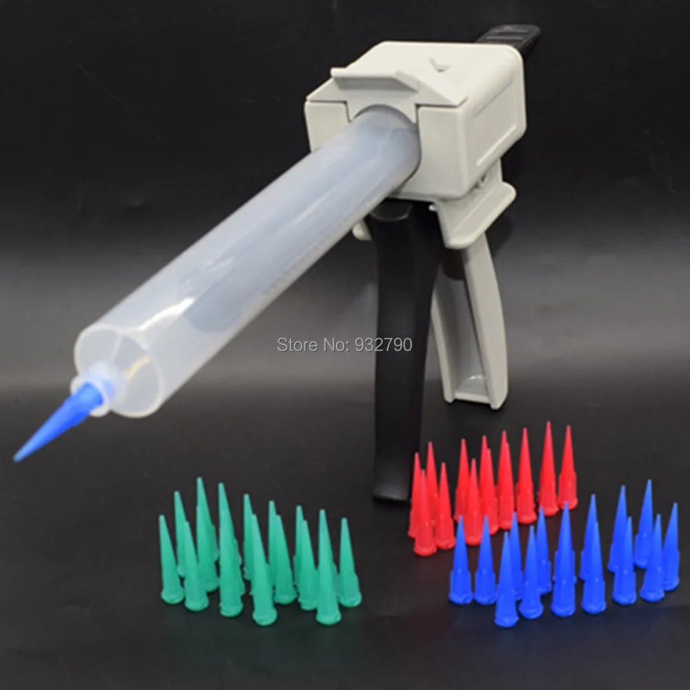 55cc 55ml Epoxy Adhesive Gun Cartridges Manual Adhesive + Glue Dispensing Syringe + 300pcs 18G 22G 25G Tapered Dispensing Tips