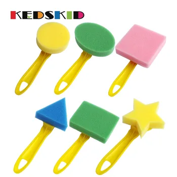 

6pcs/package yellow sponge brush seal sponge paint brush original plastic handle children's painting graffiti kids drawing toys