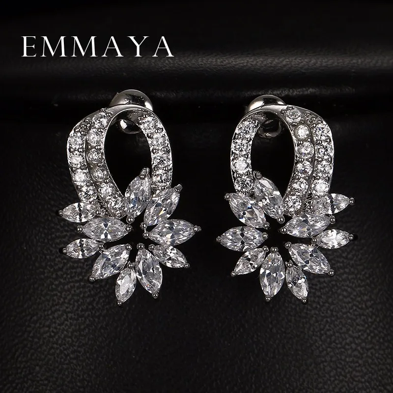 Emmaya, известный бренд, циркониевые серьги для женщин/девочек, роскошные микро проложить кубический цирконий, цветок, серьги-гвоздики, модные ювелирные изделия
