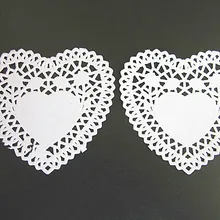 4 дюймовые белые кружевные бумажные салфетки в форме сердца для печенья, торта, печенья