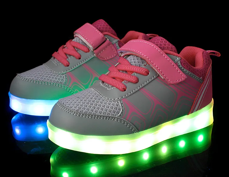 JUSTSL/весенне-осенние светящиеся модные кроссовки для мальчиков и девочек; детская спортивная обувь; дышащая Яркая обувь с зарядкой через USB; светодиодный светильник