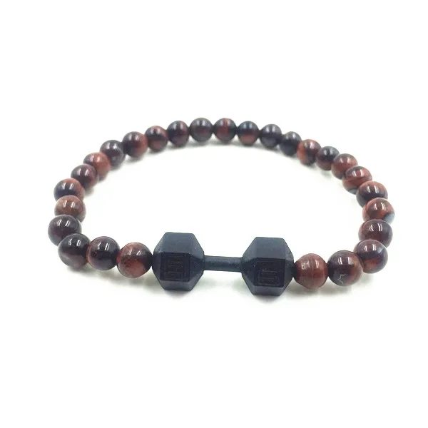 

Hot sell new dumbbell barbell semi precious stone beads 8mm bead bracelet
