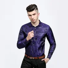 Мужские Slim Fit с длинным рукавом Повседневное Smart Повседневная рубашка Формальные Бизнес футболки синий и красный цвета