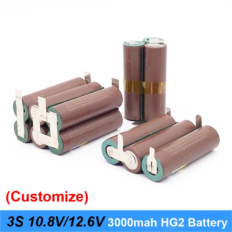 18650 hg2 3000 мАч 20 А Аккумулятор для отвертки 10 8 В 12 6 в аккумулятор со сваркой полоски