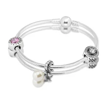 Застежка браслеты с 3 шт бусинами в наборе 925 пробы серебряные ювелирные изделия