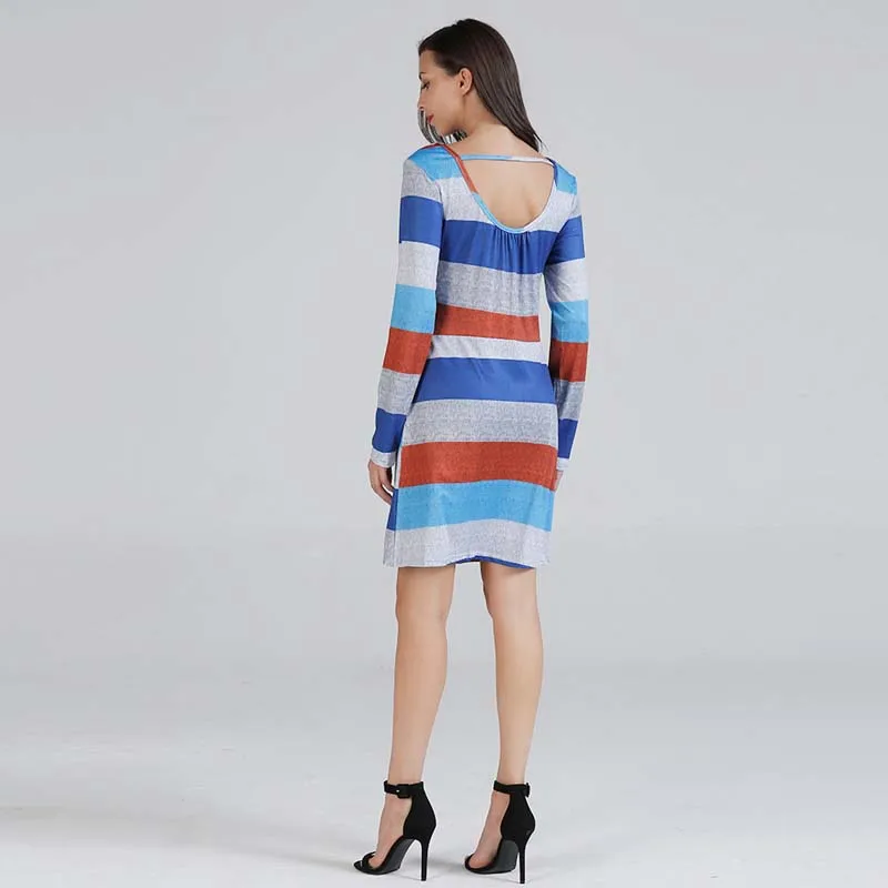 

WHZHM Autumn Striped Dresses Hollow Out Sexy A-Line Jurk Party Vadim Vintage Loose Print Sundress Clothes Long Sleeve Jurken