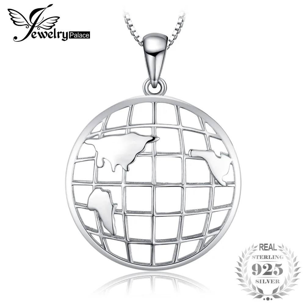

JewelryPalace 925 Sterling Silver Lines of Longitude and Latitude World Map Travel Pendant For Women Not Include A Chain