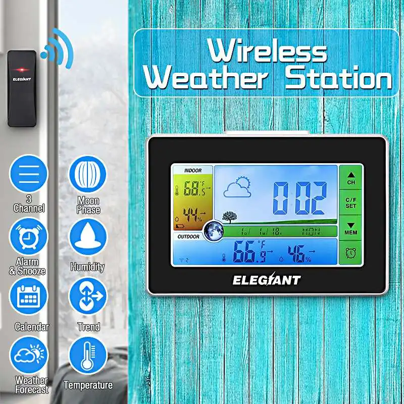 ELEGIANT Wireless Weather Station Indoor Outdoor Thermometer Hygrometer with ...
