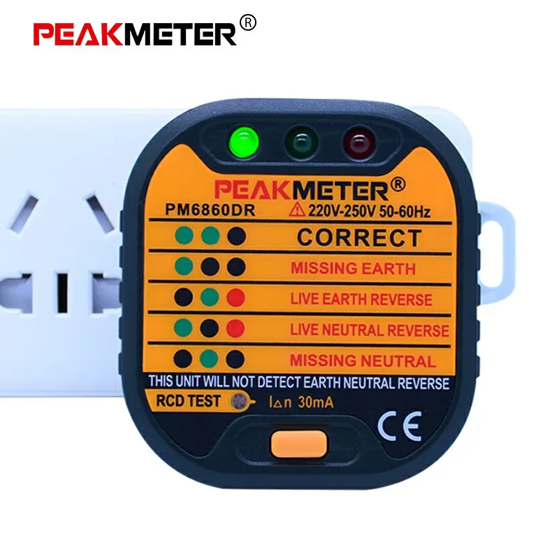 100% Оригинальный PEAKMETER серия PM6860 тестер розетки 110 В/220 В с GFCI RCD тестирование