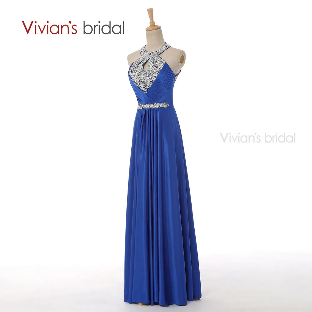 Vivian's Bridal A Line вечернее платье длинное Бисероплетение Кристалл Холтер атласное Формальное вечернее платье ED8010