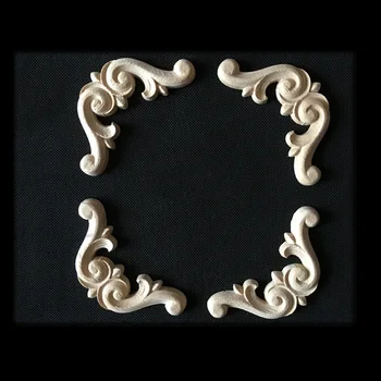 

8cm Wood Appliques for Kitchen Cabinets Carving Decal Wood Carved Corner Frame Home Furniture Door Decor Decorative Sculptures