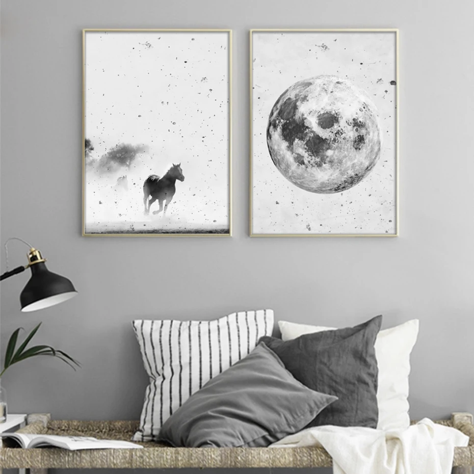 2020 Horse Dog Animal Canvas Paintings Black White Animal Wall Art