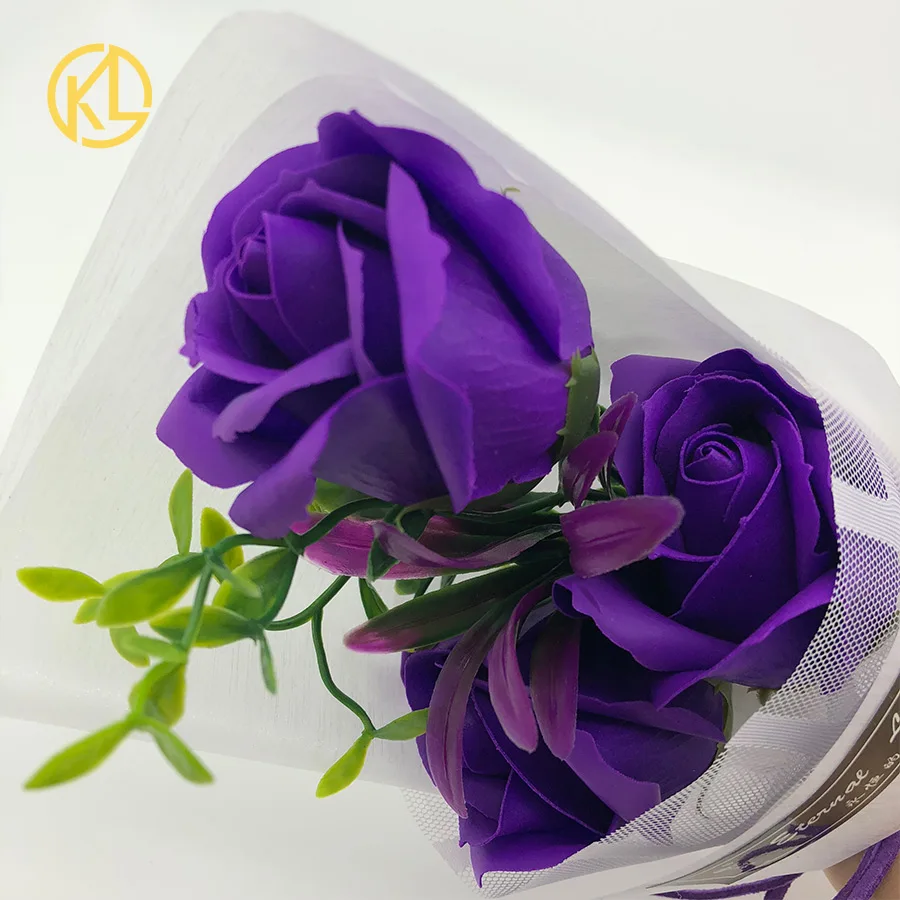 Ramo de jabón floral con 3 uds. De rosas de Color morado y bonita caja de  regalo visible para cumpleaños, boda, San Valentín|Flores artificiales y  secas| - AliExpress