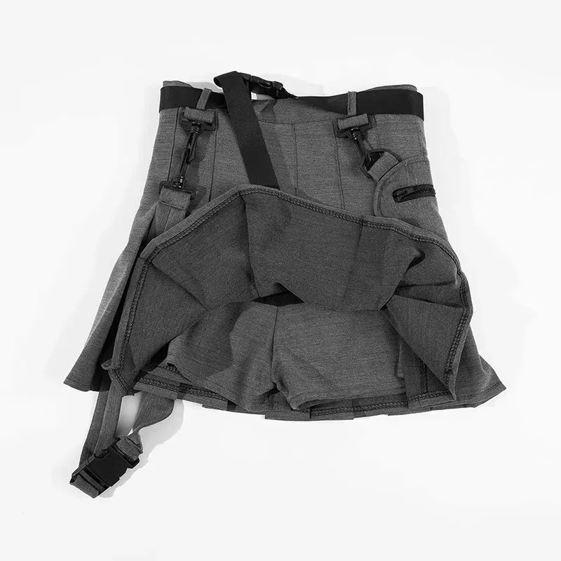 Серые плиссированные юбки с поясом, мини-юбка в стиле панк, винтажные короткие юбки harajuku, повседневные женские юбки