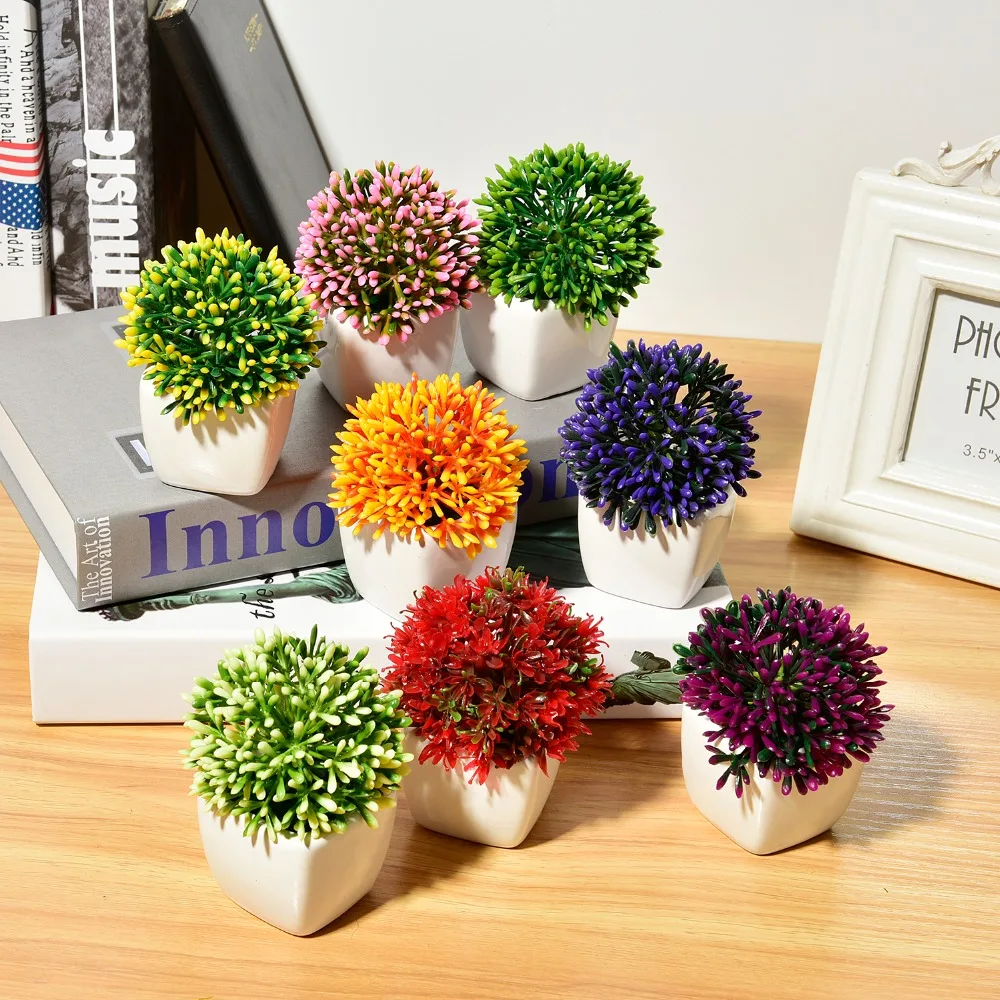 

Dandelion Succulents Mini Bonsai Artificial Flowers With Ceramic Flowerpot for Garden Decoration Farmhouse Decor Succulents