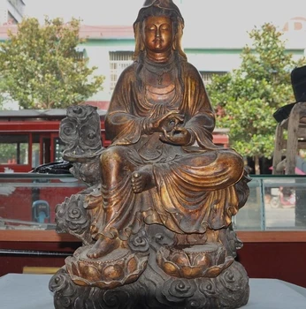 

Old Chinese Buddhism Bronze Lotus Quan yin Kwan-yin Guanyin Bodhisattva Statue A