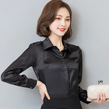 Женская атласная шелковая рубашка с длинным рукавом на пуговицах формальная деловая шелковистая блестящая блузка Топ Элегантная мода s-xxl