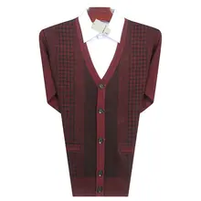 Мужской Повседневный Кардиган Свитера пурпурно-красный серый Glen Check трикотажные топы Мужские Трикотажное изделие с вырезом в форме буквы V мужские кашемировые шерстяные кардиган свитера