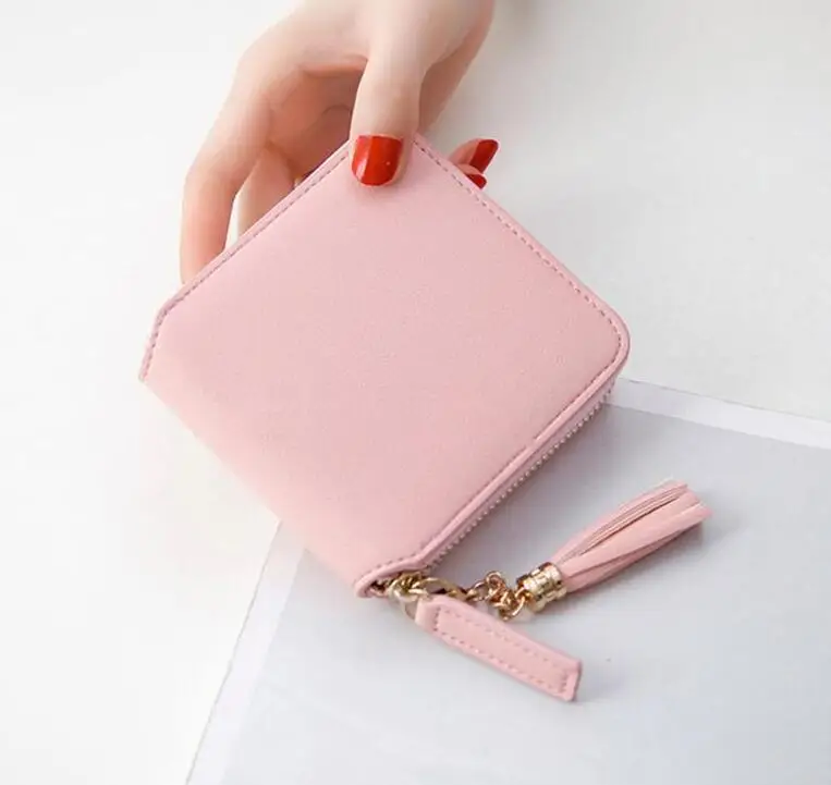 

Women Small Wallets Tassel Pendant Short Money Wallets PU Leather Lady Zipper Coin Pocket Purses Female Fashion Cardbag