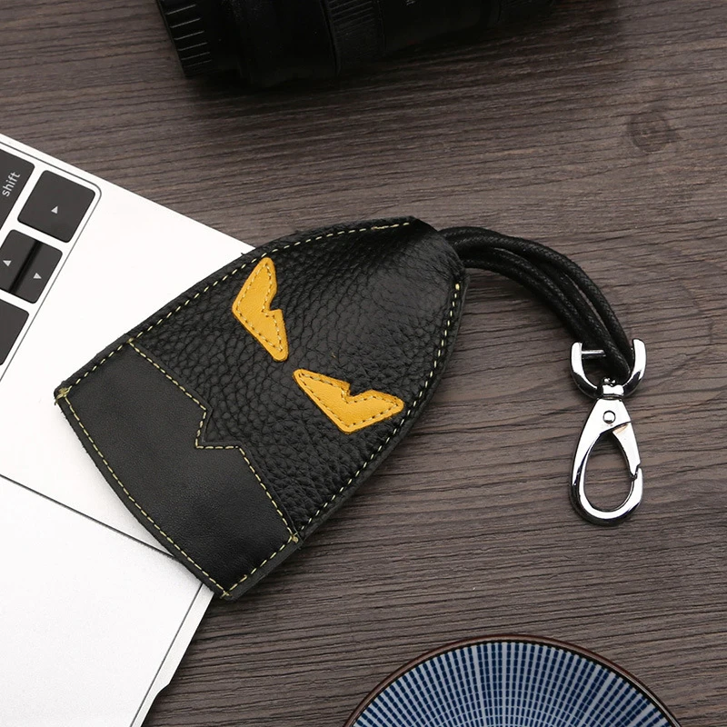 Luxury Real Leather Auto Key Bag Metal Key Ring Car Key Holder Leather Cowhide Monster Keychain Bag Charm Pendant Accessories Luxury Real Leather Auto Key Bag Metal Key Ring Car Key Holder Leather Cowhide Monster Keychain Bag Charm Pendant Accessories