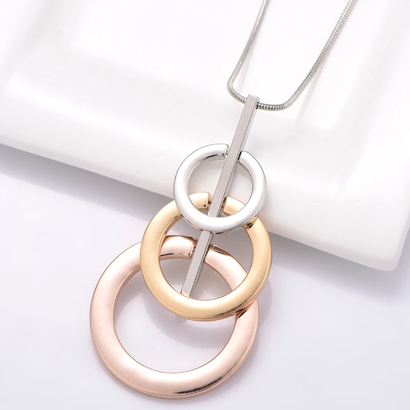 Цепочка с подвеской Joyeria Kolye Женская длинное ожерелье разных цветов 3 кольцами