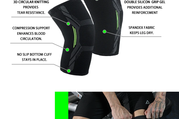 1 Piece Sports Knee Brace Compression Sleeve Elastic Non-Slip 3D Circular Knitting Provides Fitness Running Cycling Knee Pad