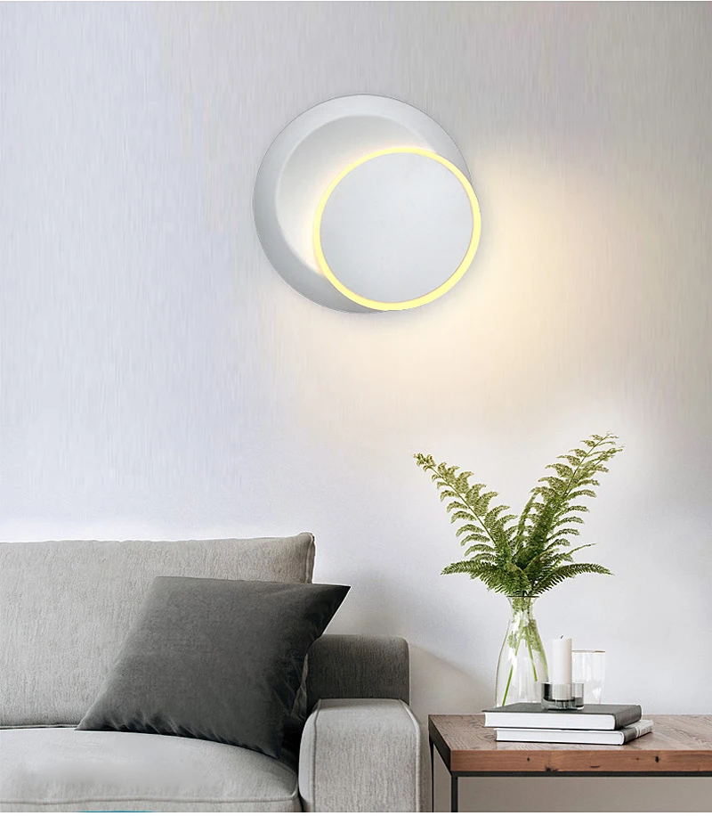 5 Вт 7 Вт светодиодный креативный настенный светильник с поворотом на 360 градусов, регулируемый настенный светильник белого и черного цвета, современный круглый светодиодный настенный светильник
