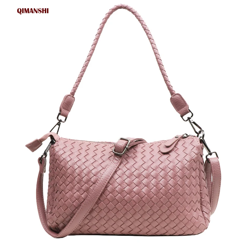 

QIMANSHI Bags Handbags Women Famous Brands Designer Leather Shoulder bag PU Leather knitting Bag Ladies Retro Totes bag women
