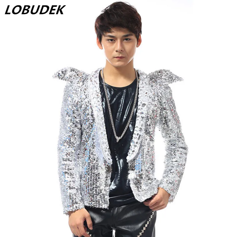 Aliexpress.com : Buy Male Silvery Sequins Jacket Slim Coat Vocal ...