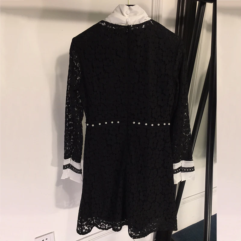 Avec Femme Marque Manches Pics Blanc Robes Robe Noire Pleine Bureau Femmes Tie Bow Européenne As 2019 De Mini Col YUrYqB