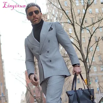 

Linyixun The latest wedding men's suit men's slim 2 pieces groom tuxedo double-breasted men's smoking clothing suit jacket