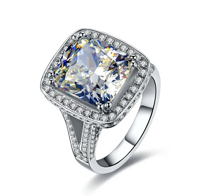 8ct cushion shape synthetic diamonds engagement ring 925 silver ring white gold cover never fade luxury big stone women ring - Big Wedding Rings 8ct cushion shape synthetic diamonds engagement ring 925 silver ring white gold cover never fade luxury big stone women ring - Big Wedding Rings