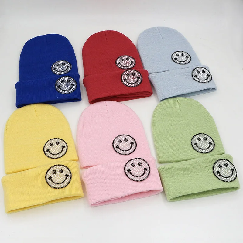 Fashion 2pcs Kids Hat Scarf set Kawaii Beanie Cotton Children Winter Hats little Boys Girls Kids Smile Hats Scarf Sets