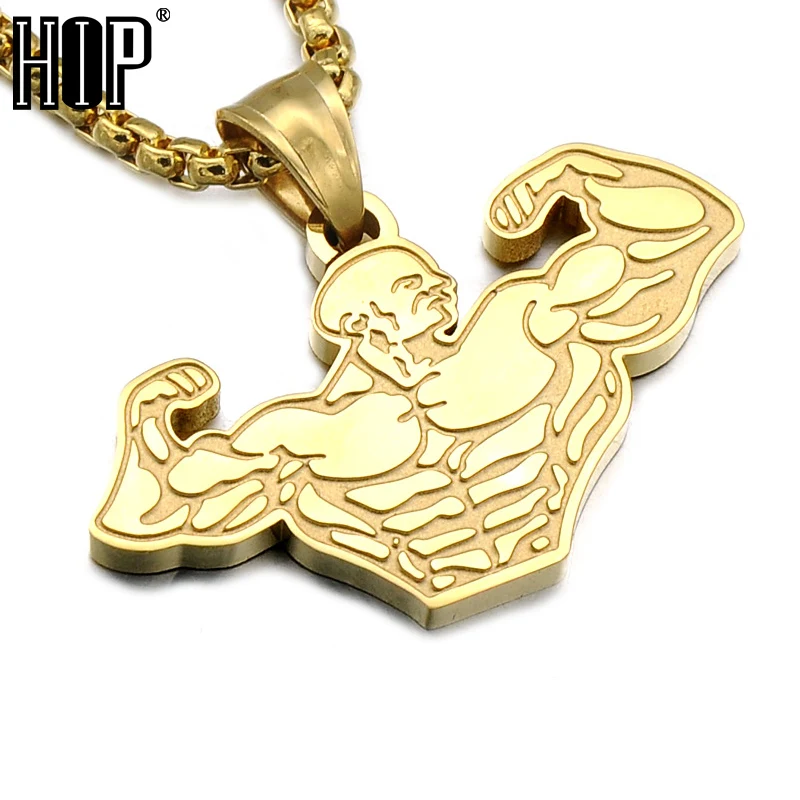 Gold Color Titanium Stainless Steel Muscle Sports Gym Fitness Pendant