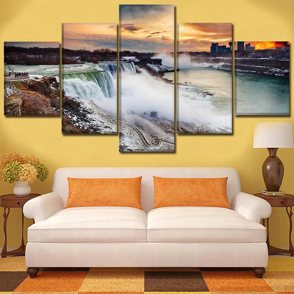 

Canvas Prints Poster Home Decor Wall Art 5 Piece Landscape Niagara Falls Paintings For Living Room Modular Pictures Framework