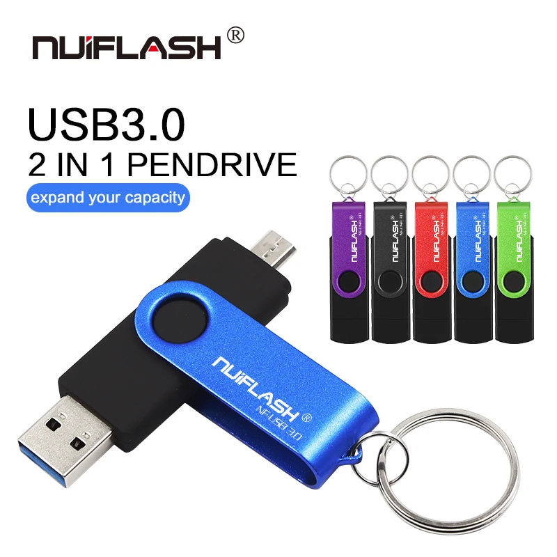 Nuiflash 2 в 1 телефон Usb 3,0 OTG бесплатная вращение USB флеш-накопитель 16 ГБ 32 ГБ 64 ГБ 128 ГБ Флэшка высокоскоростная ручка-накопитель посылка