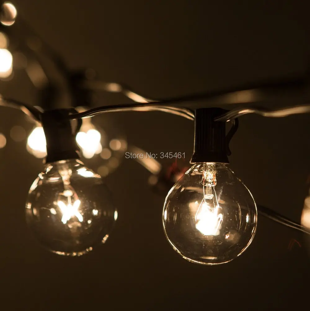 100ft Globe String Lights G50 100 Clear Bulbs 220 110v Black String Lights G50 100 Clear Globe Bulbs