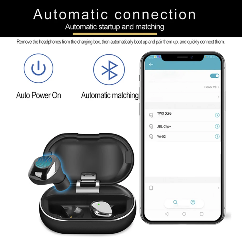 X26 TWS bluetooth 5.0 True Wireless Earbuds Smart Waterproof Stereo Hifi Earphone With Charging Case For Iphone XS MAX XR X