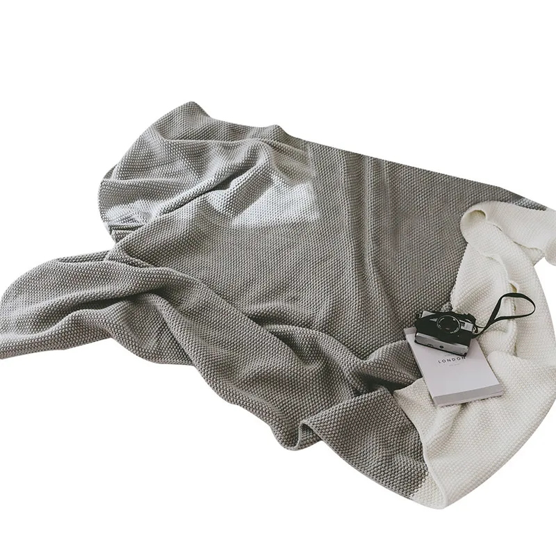 Gray White Air Conditioning Travel Blanket Knitted Blanket For Bed Sofa