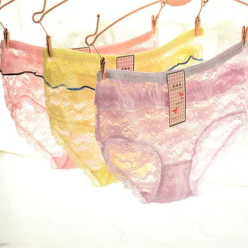 

Panties set summer sexy underwear thongs bragas comfortable hollow agaric lace panties women cute candy colored briefs H001