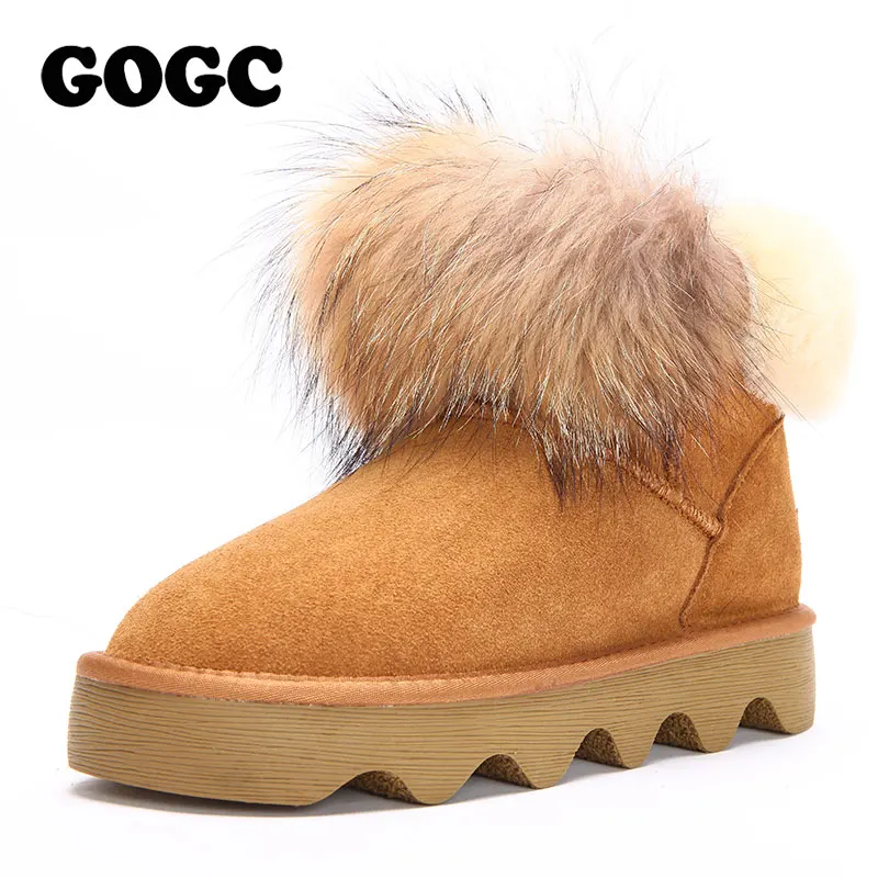 Online GOGC Genuine Leather Women Winter Boots with Fur Women Boots Platform Waterproof Snow Boots for Women Winter Shoe Plus Size 9726