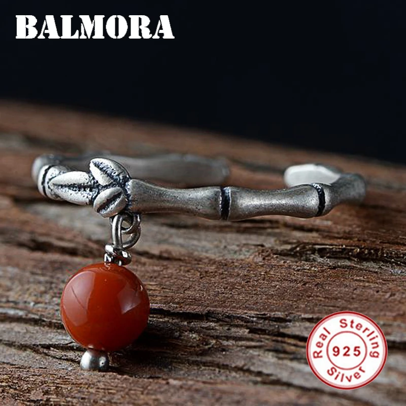 

BALMORA 925 Sterling Silver Red Carnelian Leaf Exquisite Resizable Rings for Women Party Ring Fashion Jewelry Anillos SY22404