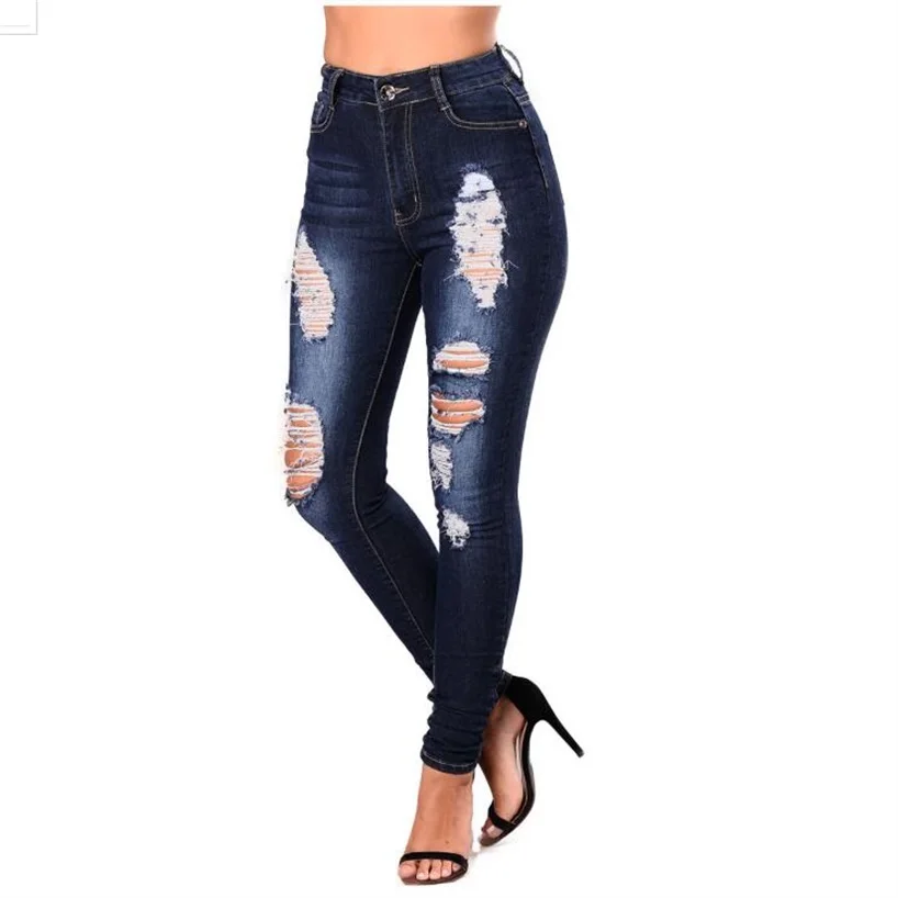 New Denim Cotton Ripped Holes Female Jeans Soft Breathable