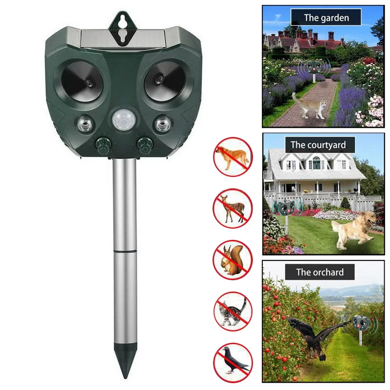 

Fox Cat Repellent Solar Power Ultrasonic Waterproof Animal Repeller Scarer for Garden Yard Farm GHS99