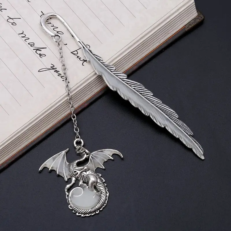 

Glow In The Dark Luminous Book Marker Creative Feather Dragon Bookmark Label School Office Stationery