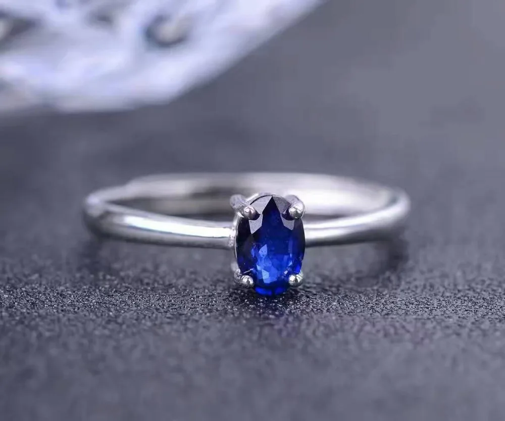 Natural dark blue sapphire gem Ring Natural gemstone Ring 925 sterling silver trendy simple elegant round women Office Jewelry