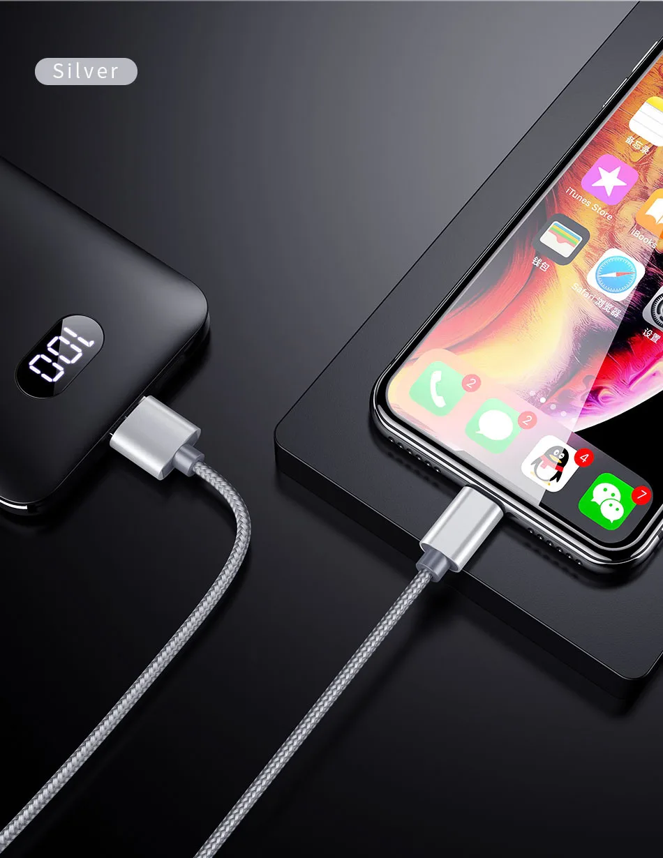 USB кабель в металлической оплетке для iPhone 8, 7, 6, 6s, быстрое зарядное Освещение, кабель для iPhone, 10, SE, 5, 5S, зарядный Шнур для iPhone