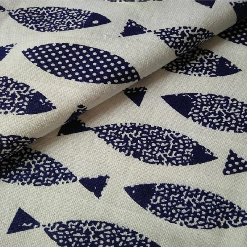 

Fish Printing Cotton Linen Fabric Cotton Canvas Flax Cloth For Curtain tablecloth Material