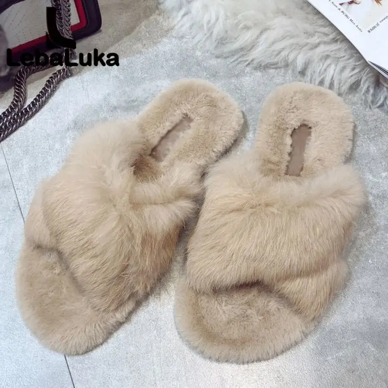 

LebaLuka Women Shoes Fur Print Fashion Slip On Sandals Summer Women Shoes Flip Flop Vacation Ladies Footwear Size 35-40